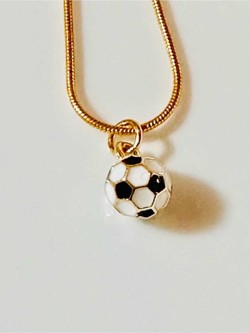 Gold Soccer Ball Pendant Necklace - White, Black & Gold.